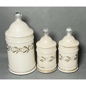 Set 3 Antique Glass Apothecary Jar Vanity Jar Beautician Barber Shop Jar Painted